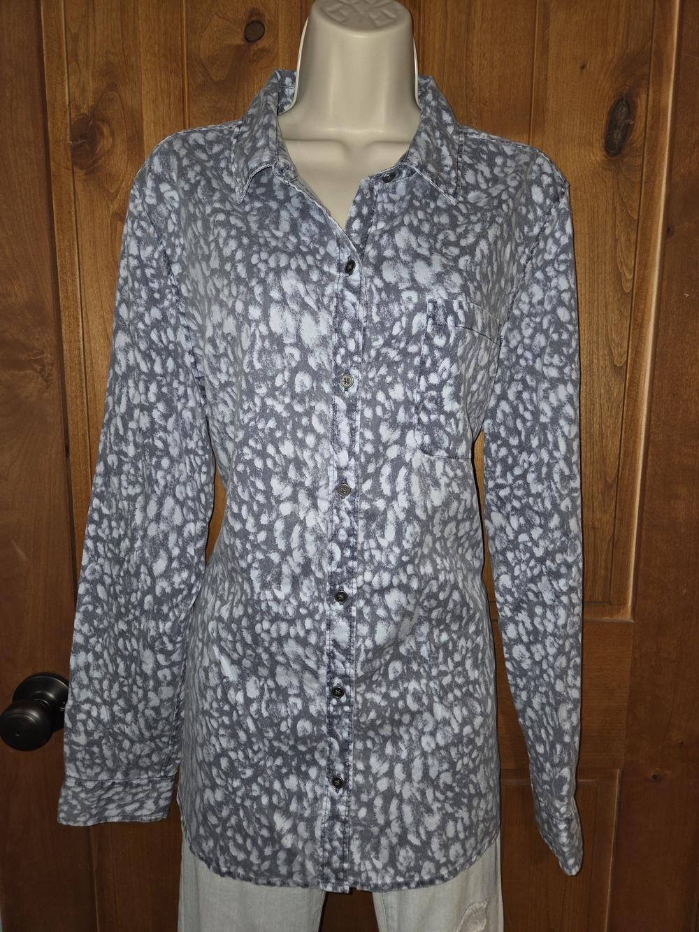 new directions Blue and White‎ Printed Button-Down Shirt